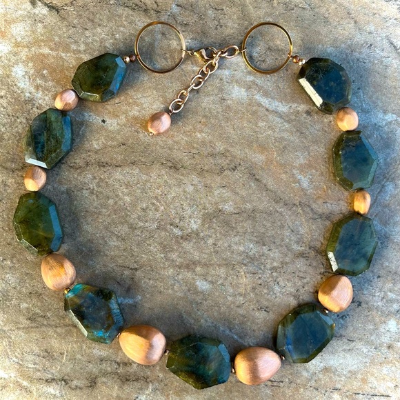 Classic Chic Necklace Rustic Labradorite Vintage Italian...
